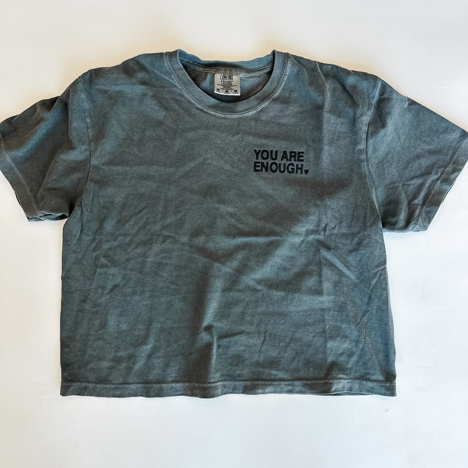 YOU ARE ENOUGH - Embroidered Cropped Comfort Colors Tee (Pepper) Little Mama Shirt Shop LLC