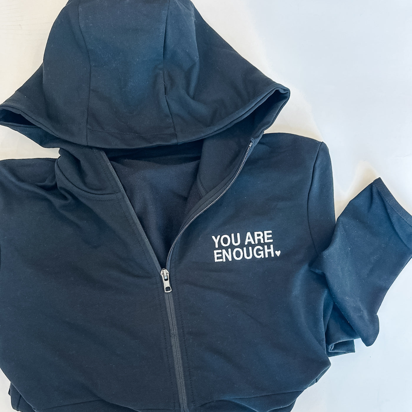 Embroidered Full Zip Performance Hoodie - Black w/ White Thread - You Are Enough Little Mama Shirt Shop LLC