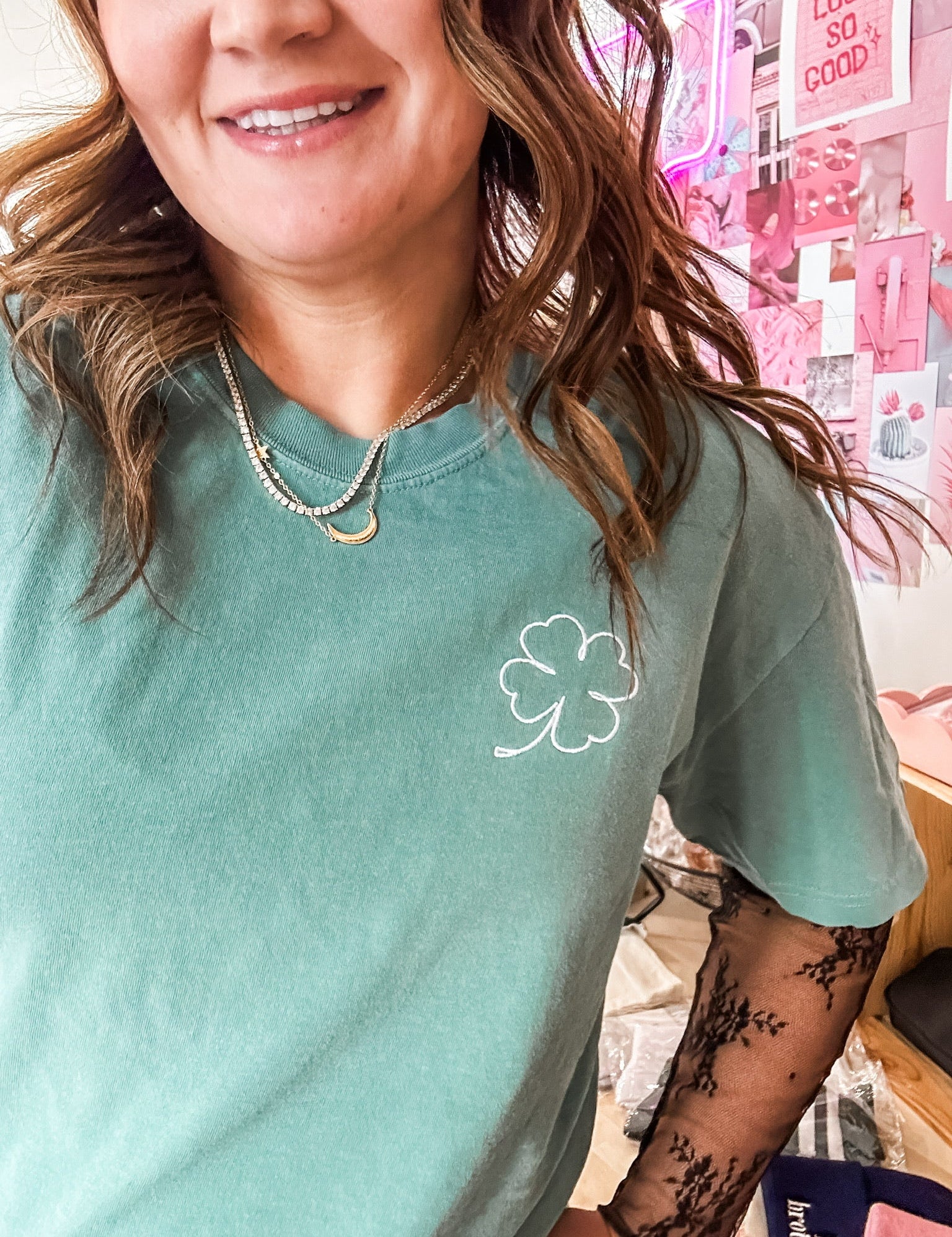 Embroidered Comfort Colors Tee - Shamrock Outline (pocket) Little Mama Shirt Shop