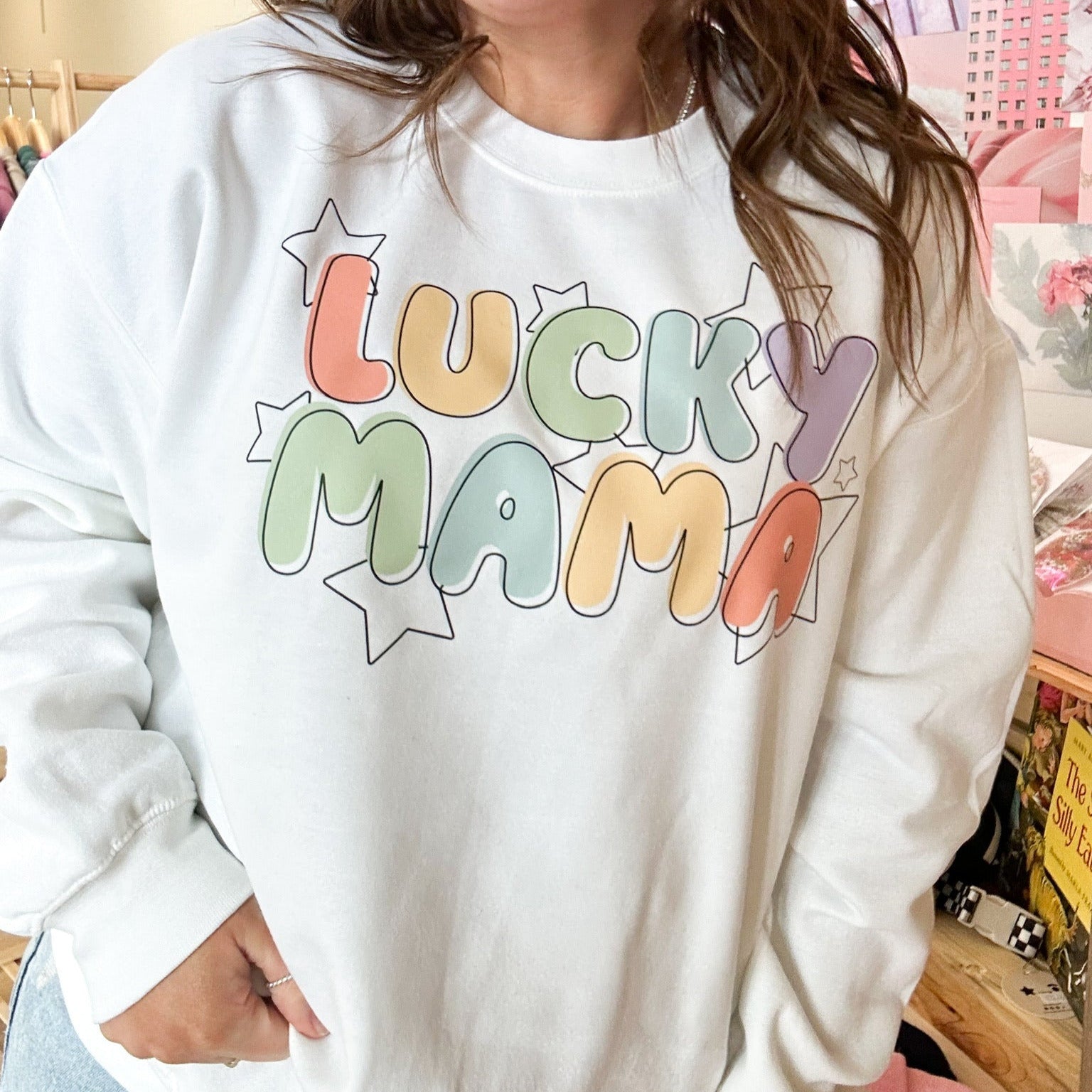 Bubble Letters & Stars Lucky Mama - BASIC Fleece Little Mama Shirt Shop LLC