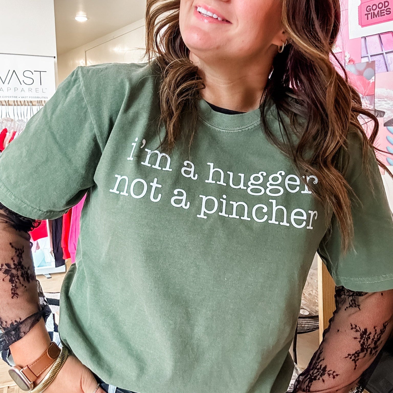 I'm a Hugger Not a Pincher - Comfort Colors Tee Little Mama Shirt Shop