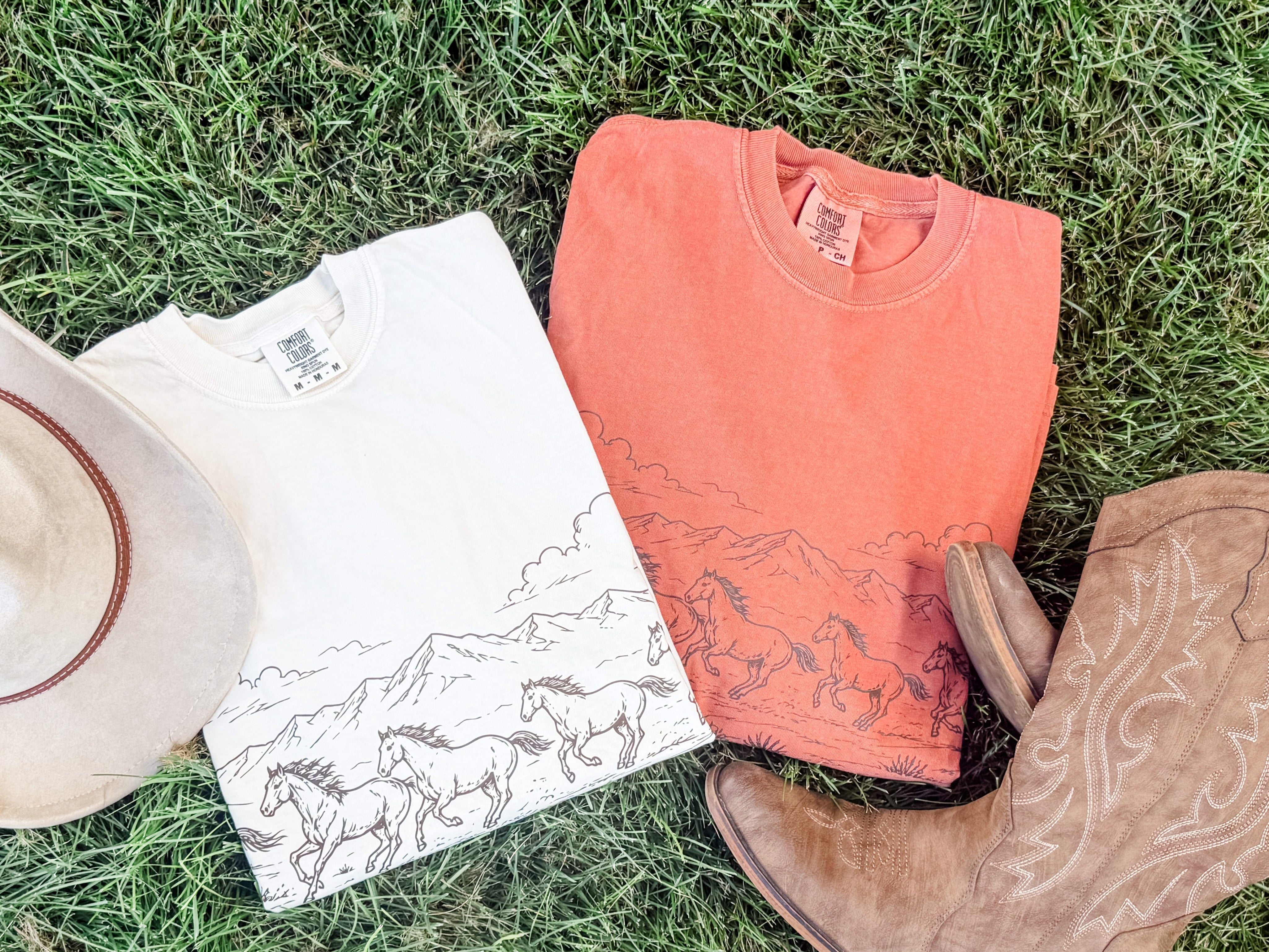 Western Horse Print | Adult Comfort Colors Long Sleeve Tee | Western Shirt Little Mama Shirt Shop LLC