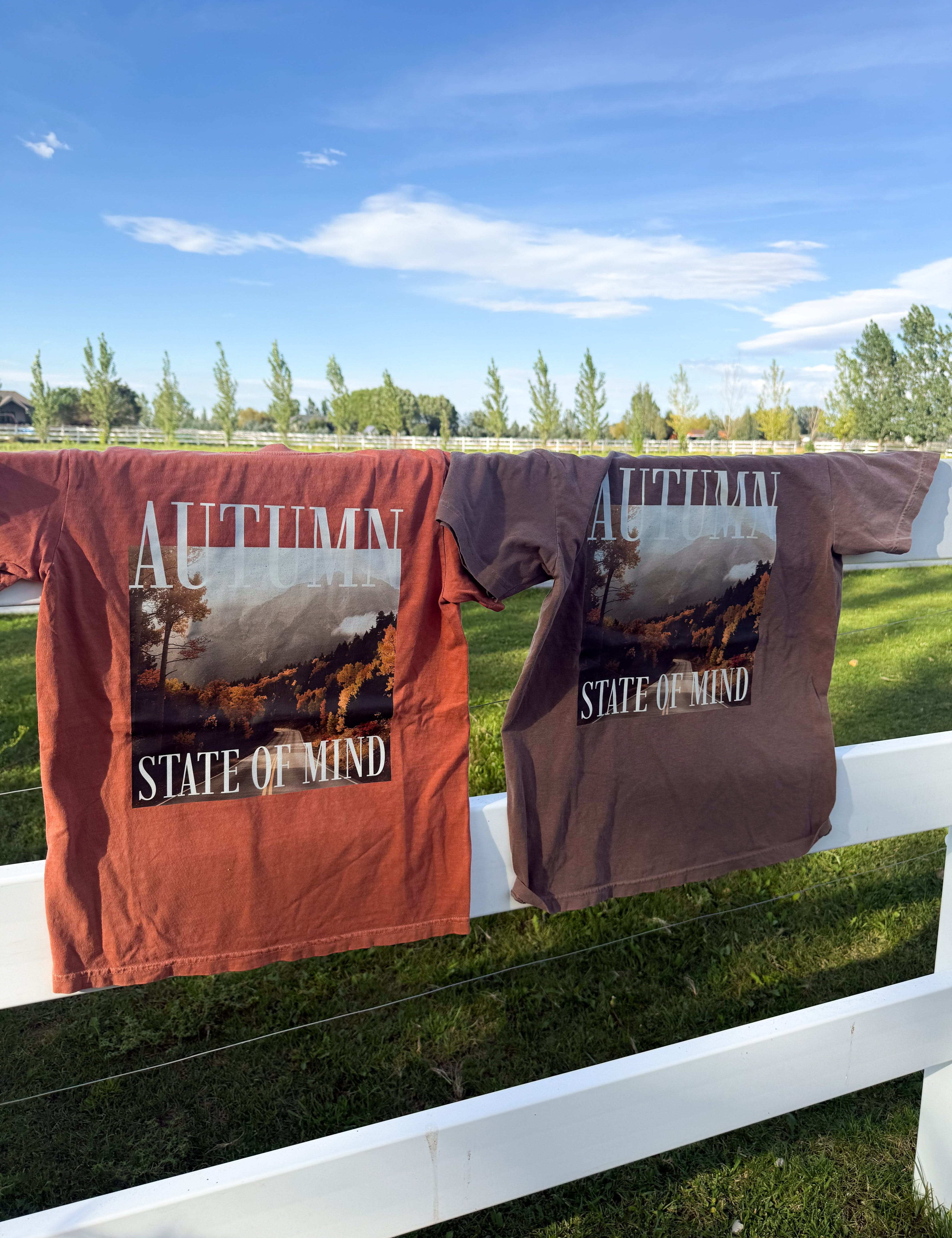 Autumn State of Mind | Adult Comfort Colors Tee | Printed Fall Shirt Little Mama Shirt Shop LLC