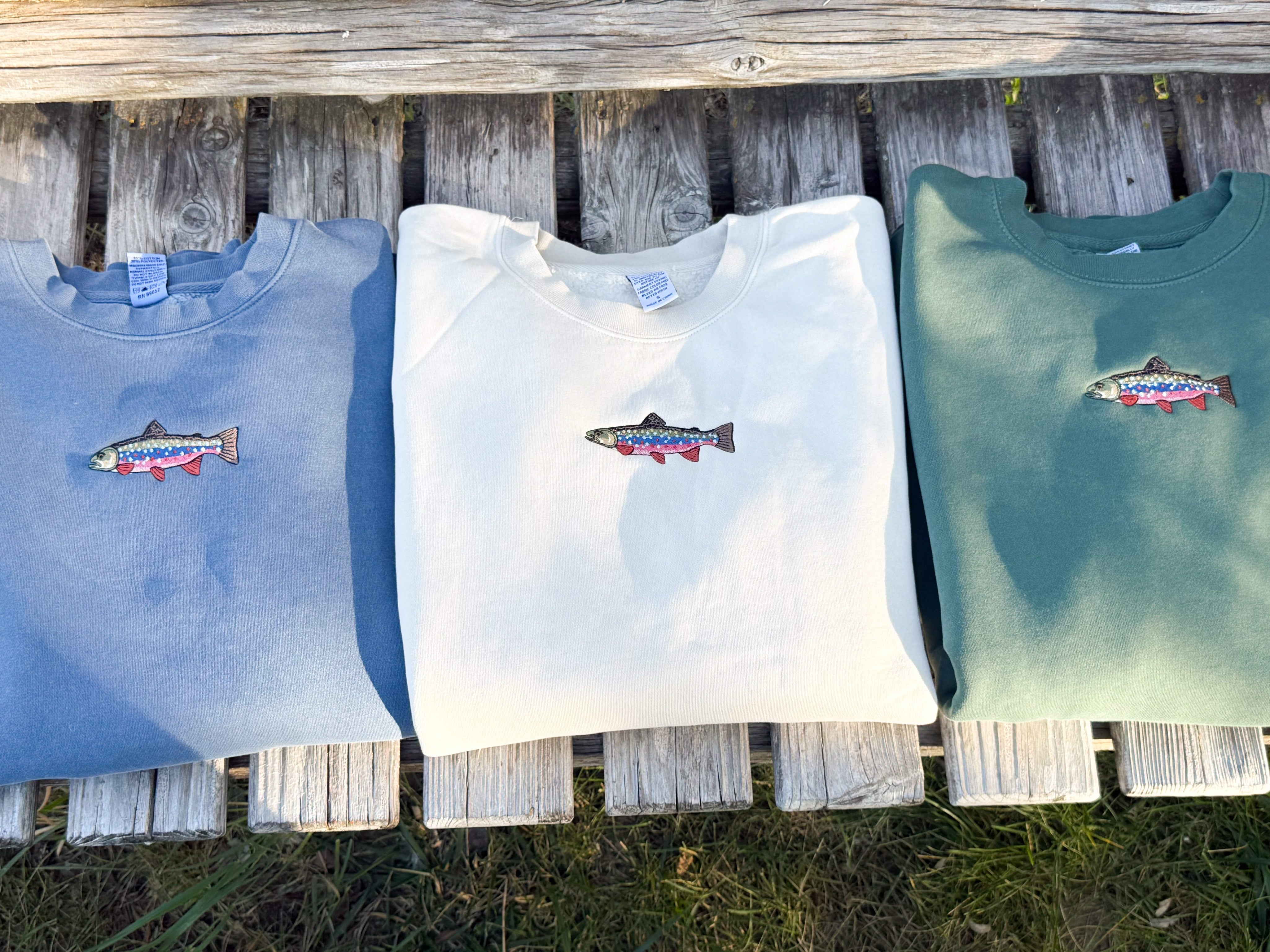 Brook Trout Embroidered | Adult Pigment-Dyed Crewneck | Fishing Sweatshirt Little Mama Shirt Shop LLC