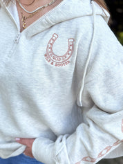 Wild and Rooted Embroidered Quarter-Zip | Adult Boxy Hooded Sweatshirt | Western Fall Little Mama Shirt Shop LLC
