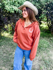 Wild and Rooted Embroidered Quarter-Zip | Adult Boxy Hooded Sweatshirt | Western Fall Little Mama Shirt Shop LLC