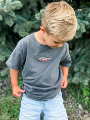 Brook Trout Embroidered | Child Comfort Colors Tee | Kids Fishing Shirt Little Mama Shirt Shop LLC