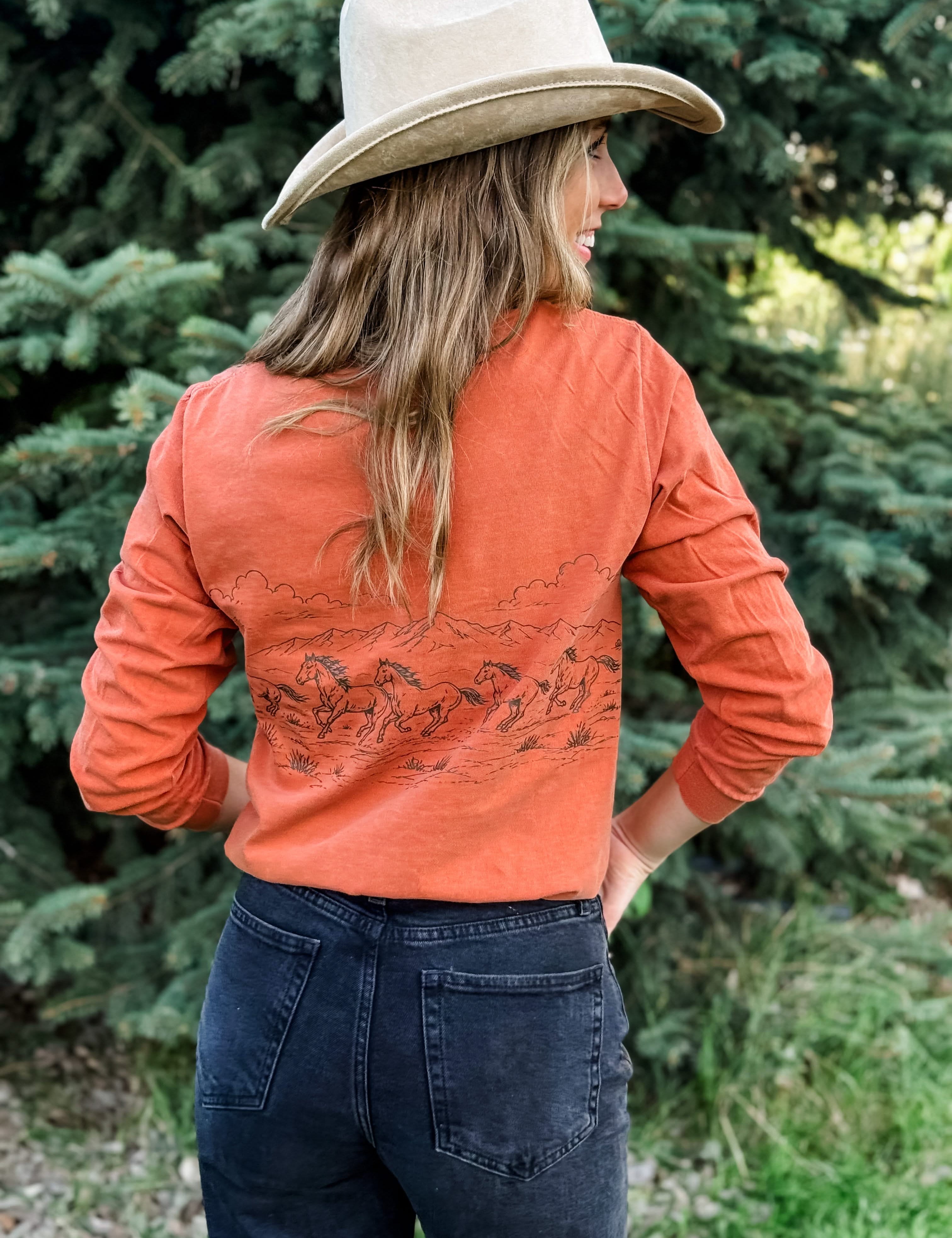 Western Horse Print | Adult Comfort Colors Long Sleeve Tee | Western Shirt Little Mama Shirt Shop LLC