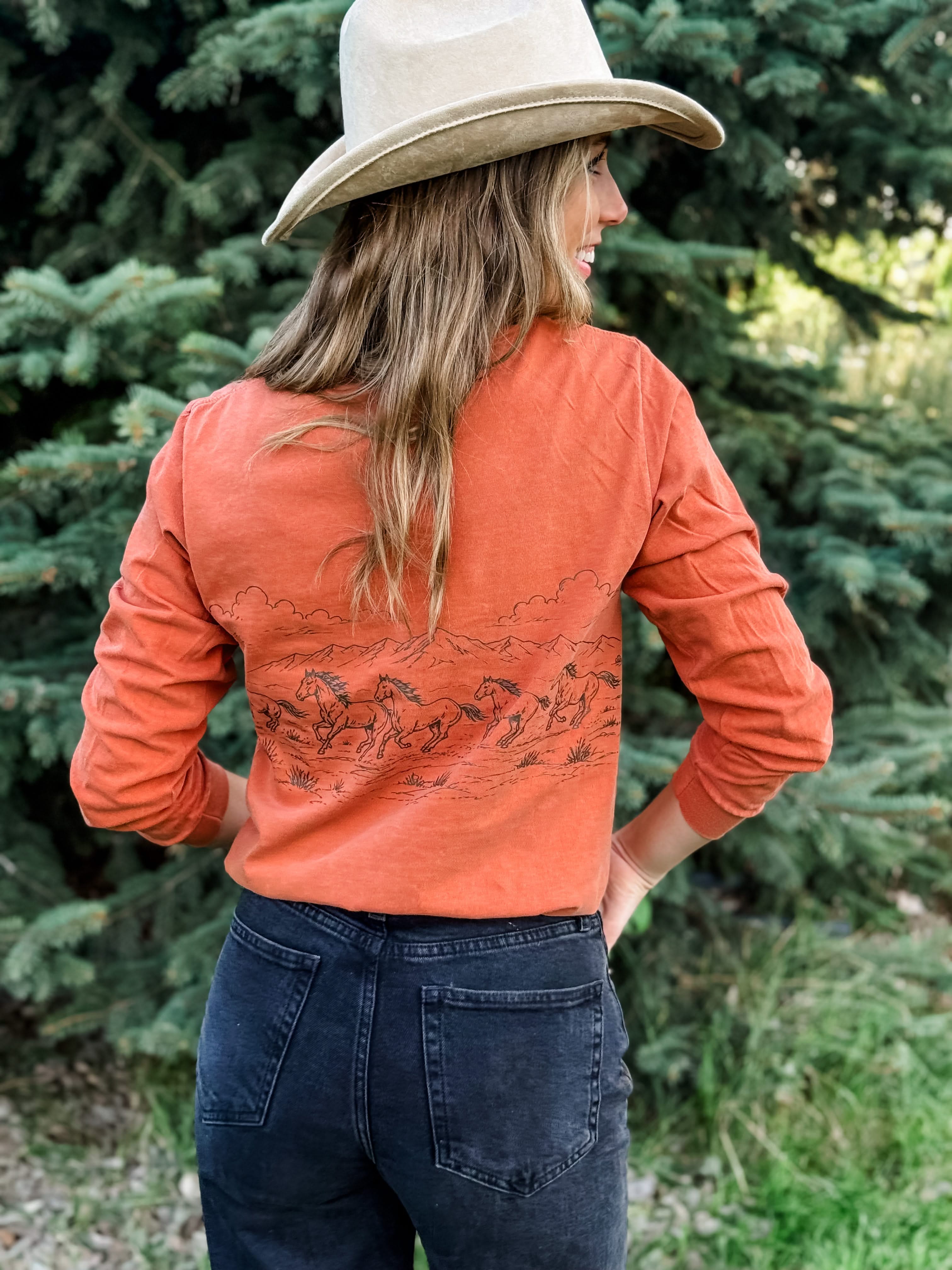 Western Horse Print | Adult Comfort Colors Long Sleeve Tee | Western Shirt Little Mama Shirt Shop LLC