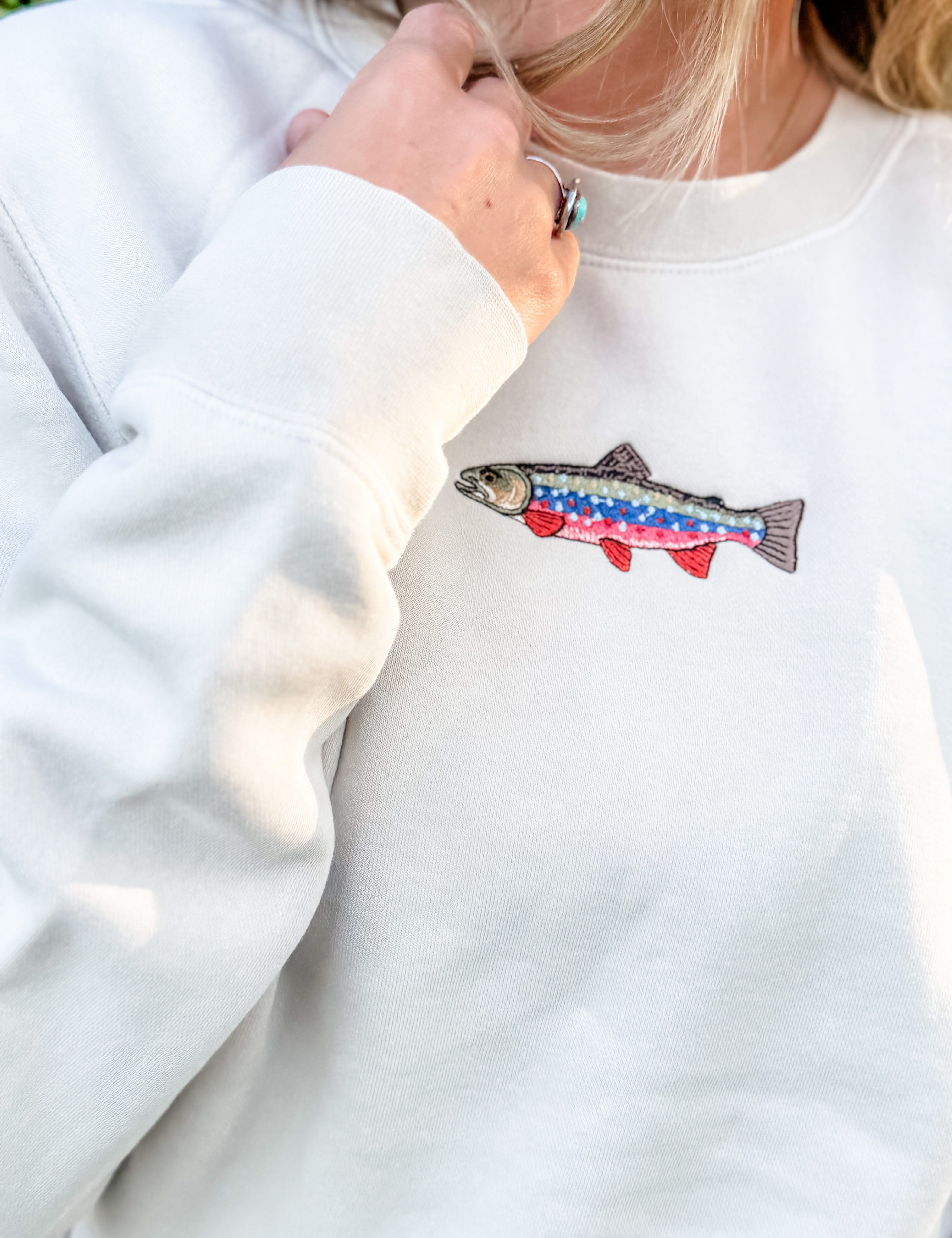 Brook Trout Embroidered | Adult Pigment-Dyed Crewneck | Fishing Sweatshirt Little Mama Shirt Shop LLC