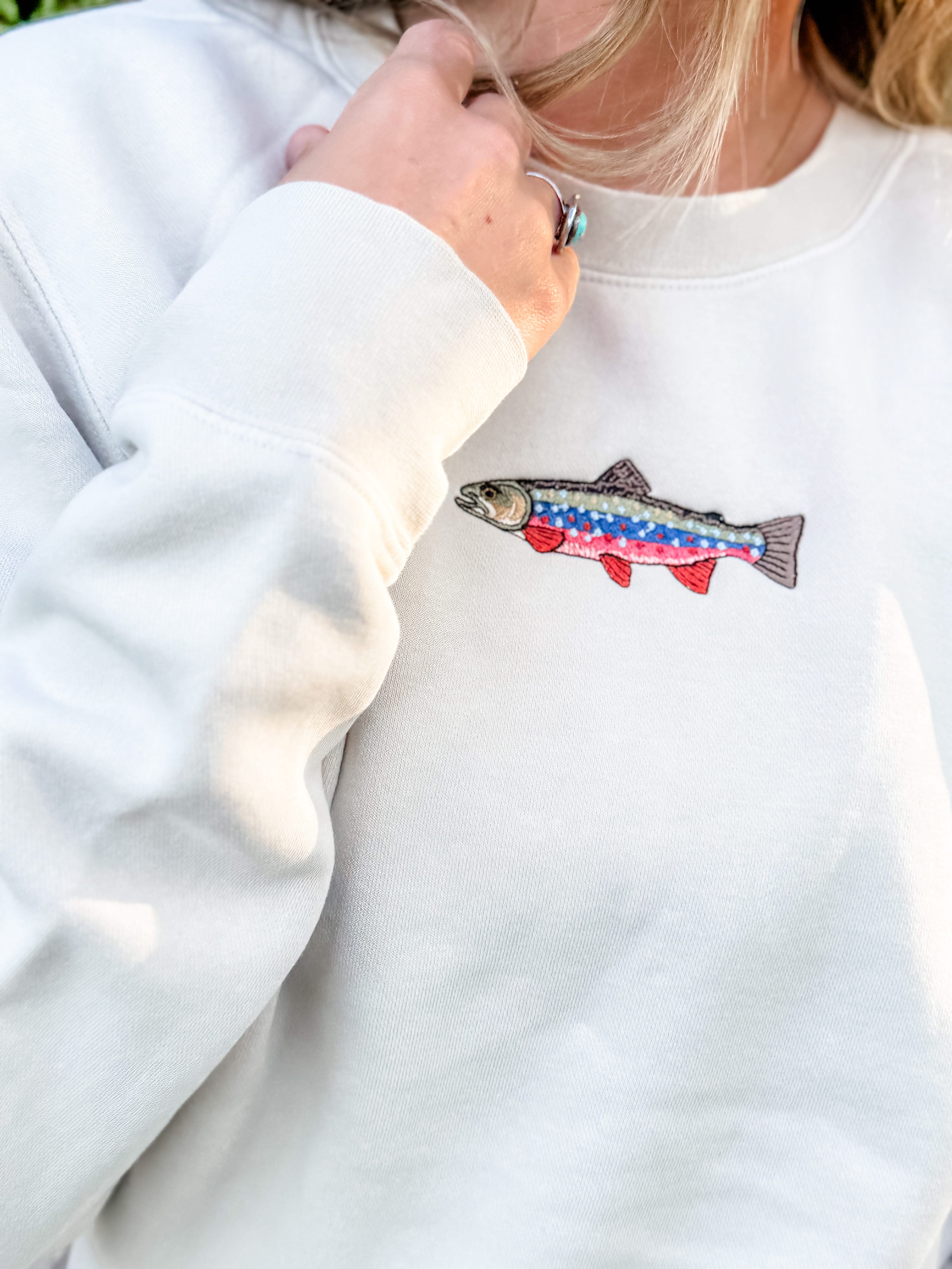 Brook Trout Embroidered | Adult Pigment-Dyed Crewneck | Fishing Sweatshirt Little Mama Shirt Shop LLC