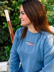 Brook Trout Embroidered | Adult Pigment-Dyed Crewneck | Fishing Sweatshirt Little Mama Shirt Shop LLC