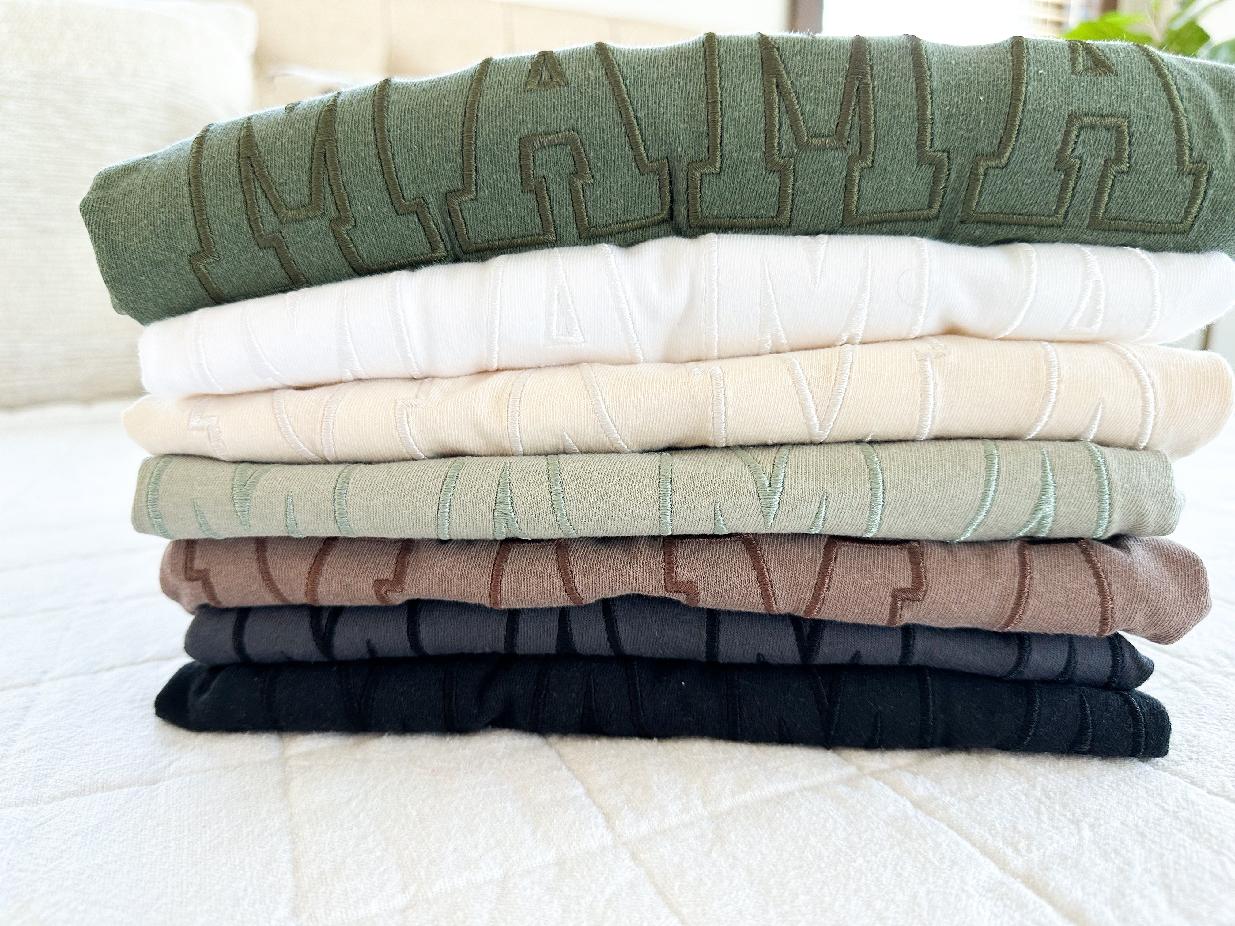 Embroidered Comfort Colors Tee - OUTLINE NAME - Choose Your Outline Name! - Tone on Tone Thread Little Mama Shirt Shop LLC