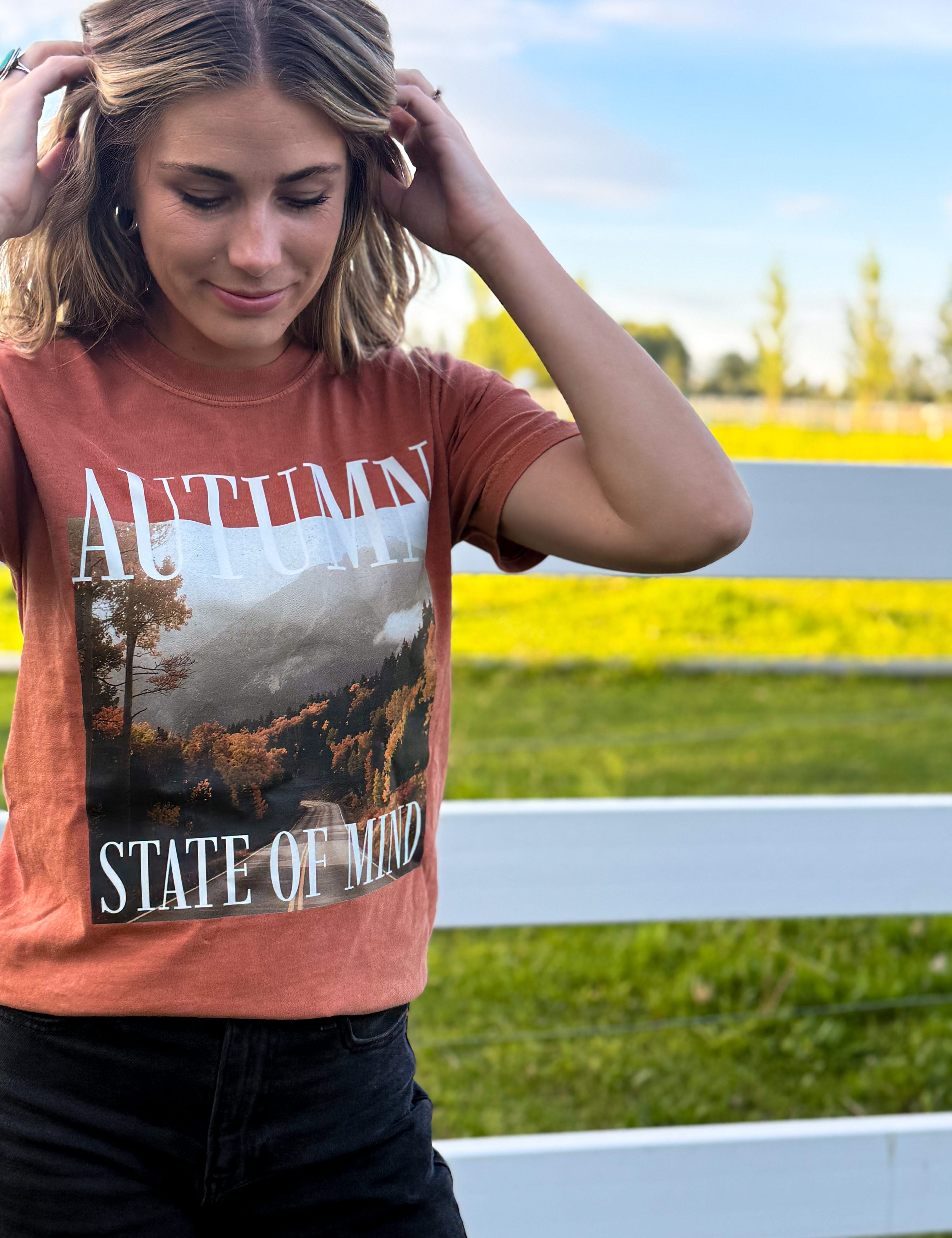 Autumn State of Mind | Adult Comfort Colors Tee | Printed Fall Shirt Little Mama Shirt Shop LLC