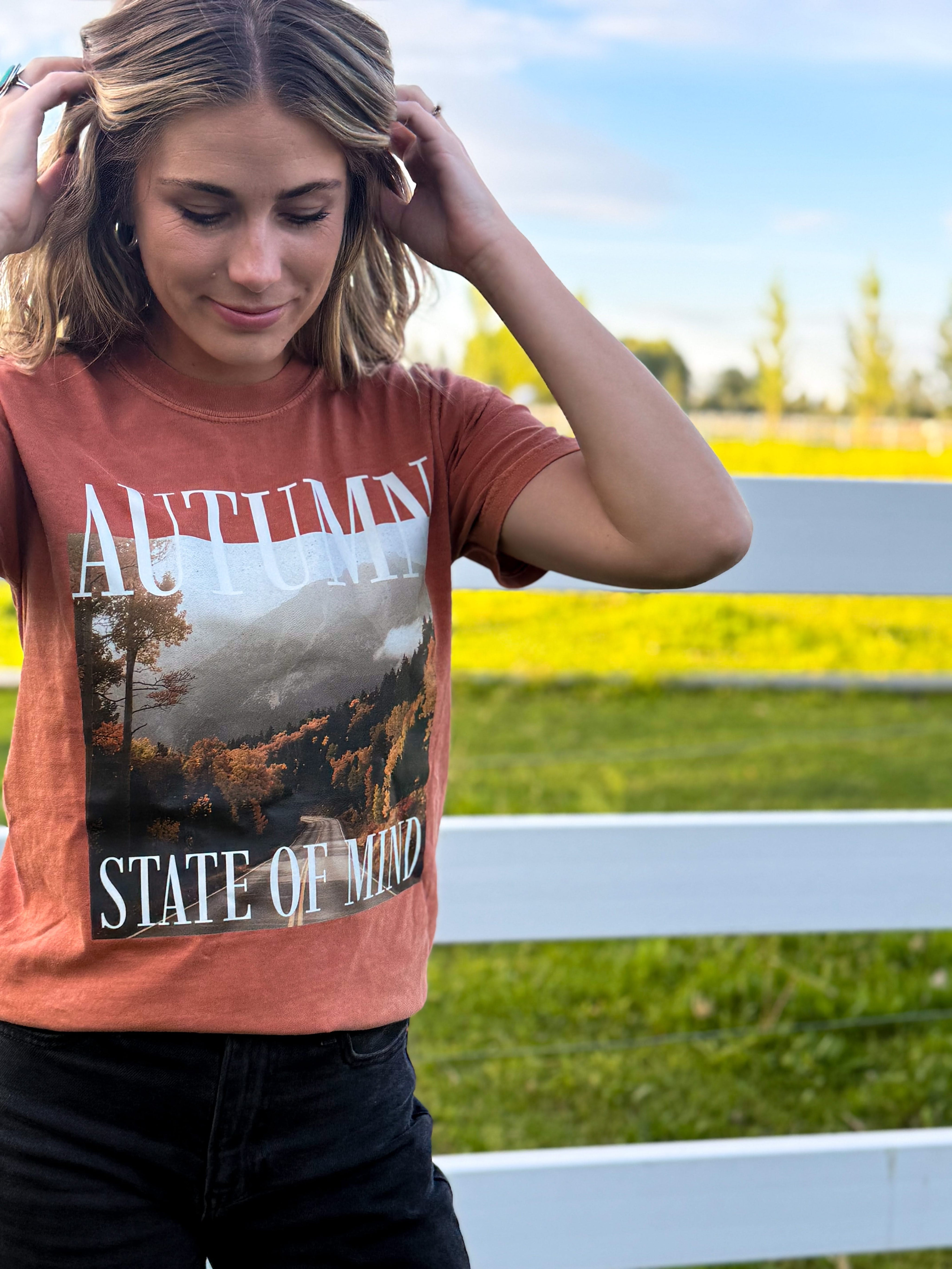 Autumn State of Mind | Adult Comfort Colors Tee | Printed Fall Shirt Little Mama Shirt Shop LLC