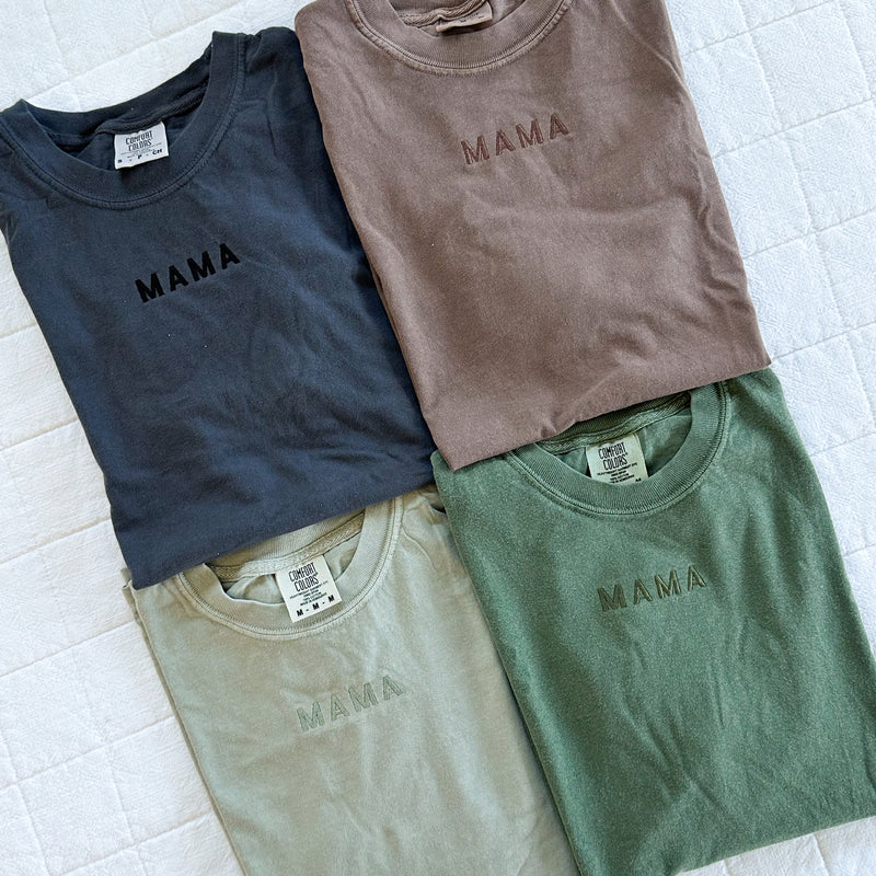 Embroidered SHORT SLEEVE Comfort Colors Tee - TINY CAPS NAME - Tone on Tone Thread