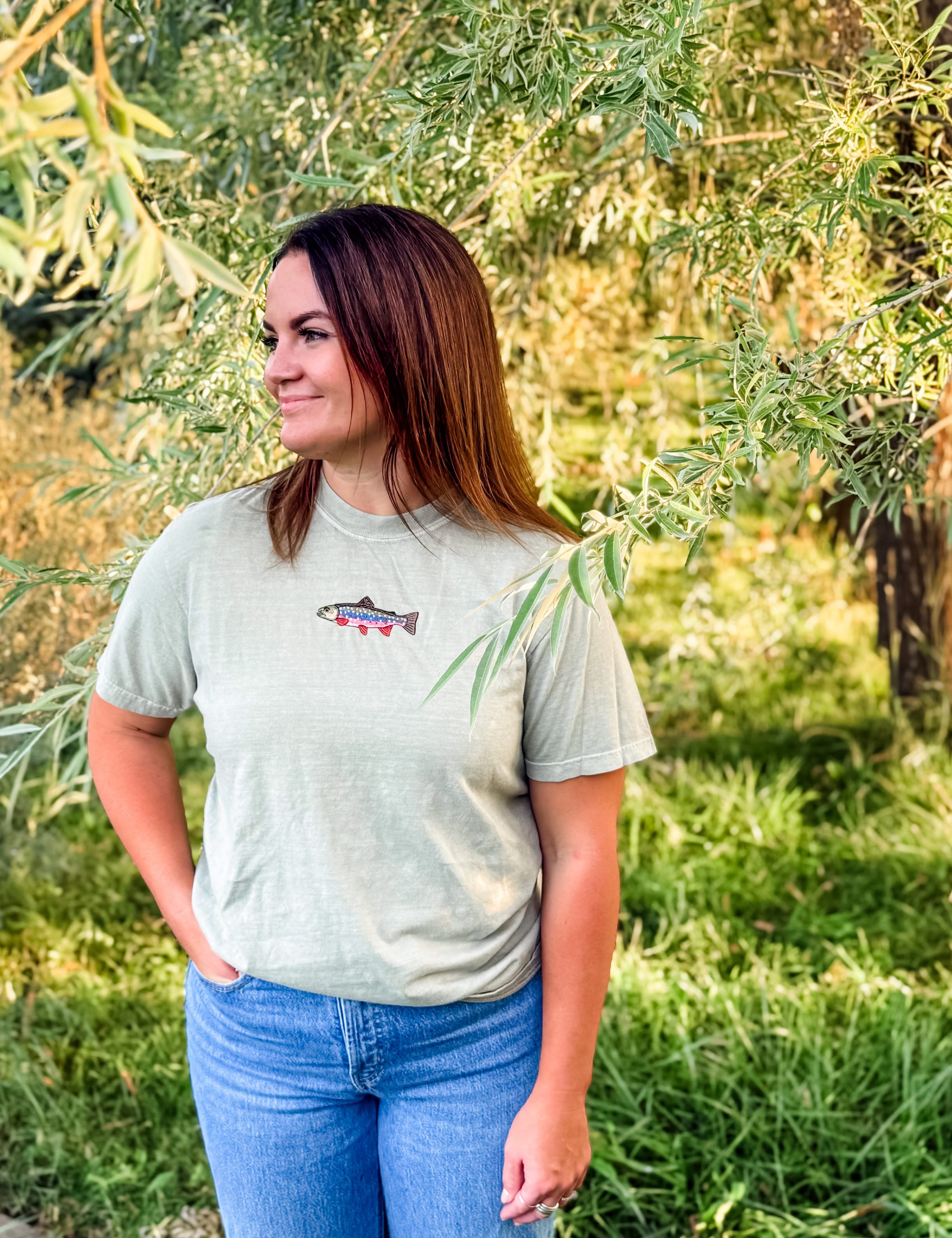 Brook Trout Embroidered | Adult Comfort Colors Tee | Fishing Shirt Little Mama Shirt Shop LLC