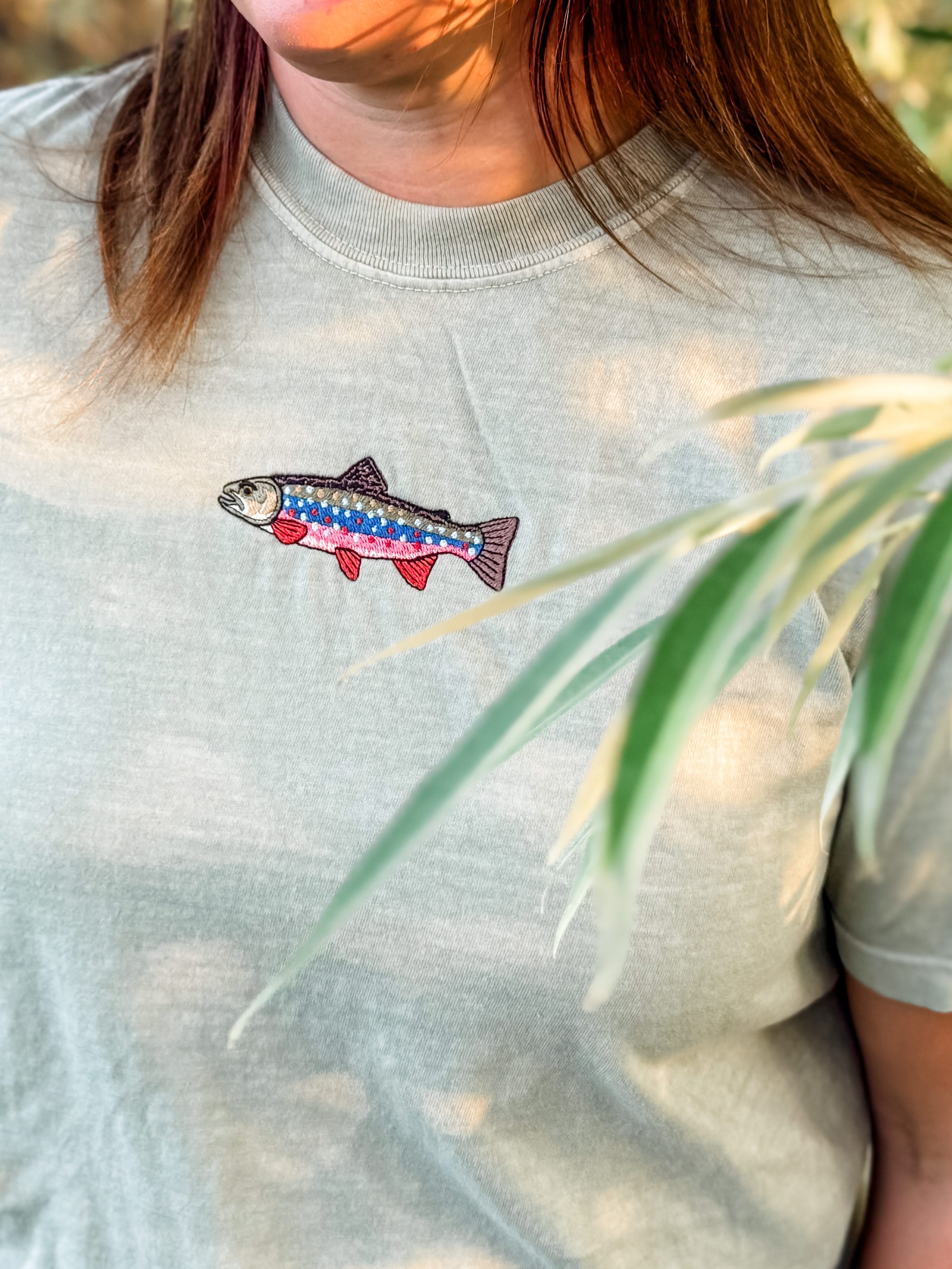 Brook Trout Embroidered | Adult Comfort Colors Tee | Fishing Shirt Little Mama Shirt Shop LLC