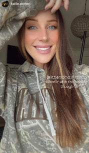 Hoodie in camo with puff print 'mother' on chest, customer photo – Little Mama Shirt Shop