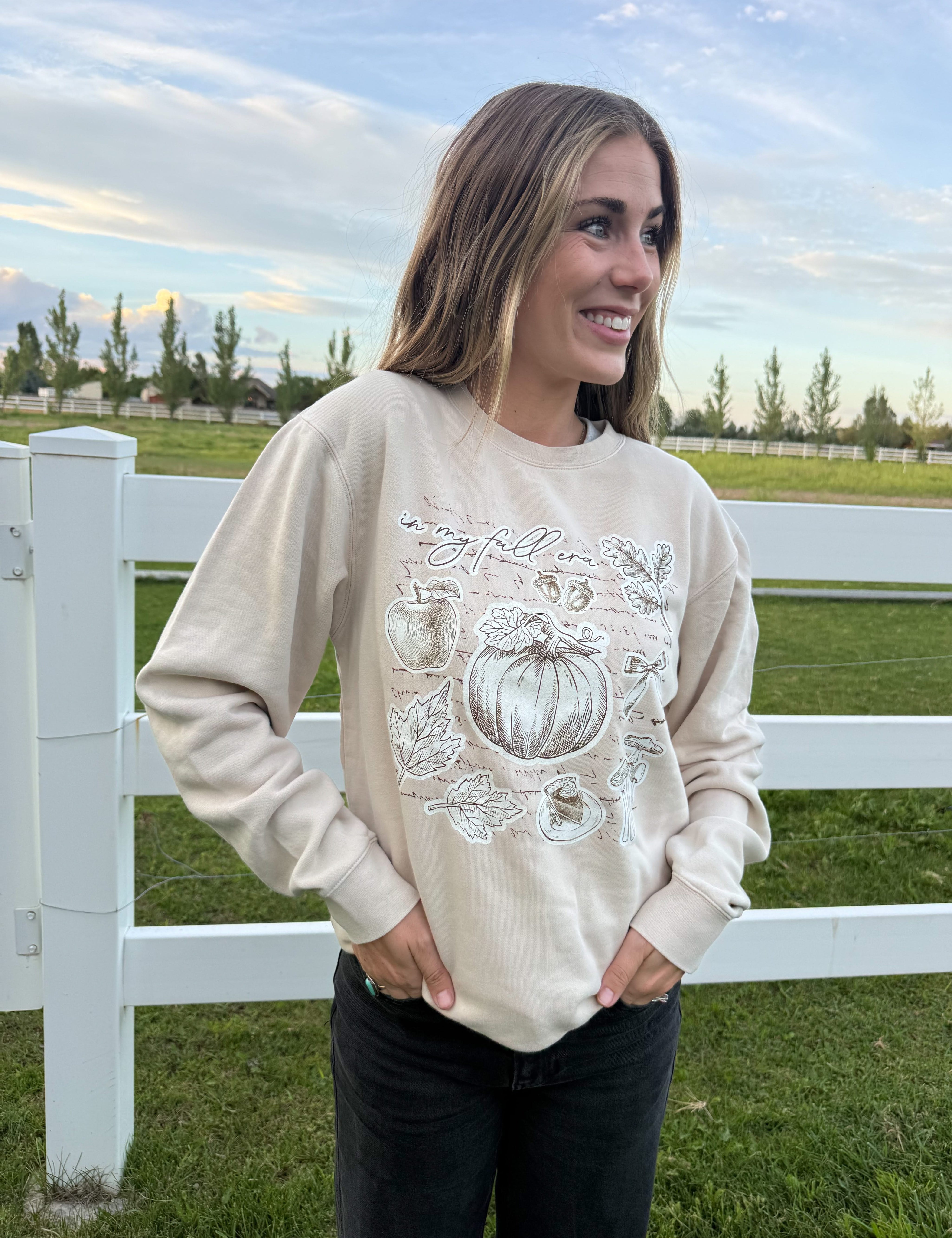 In My Fall Era | Adult Ivory Pigment Crewneck | Fall Graphic Pullover Little Mama Shirt Shop LLC
