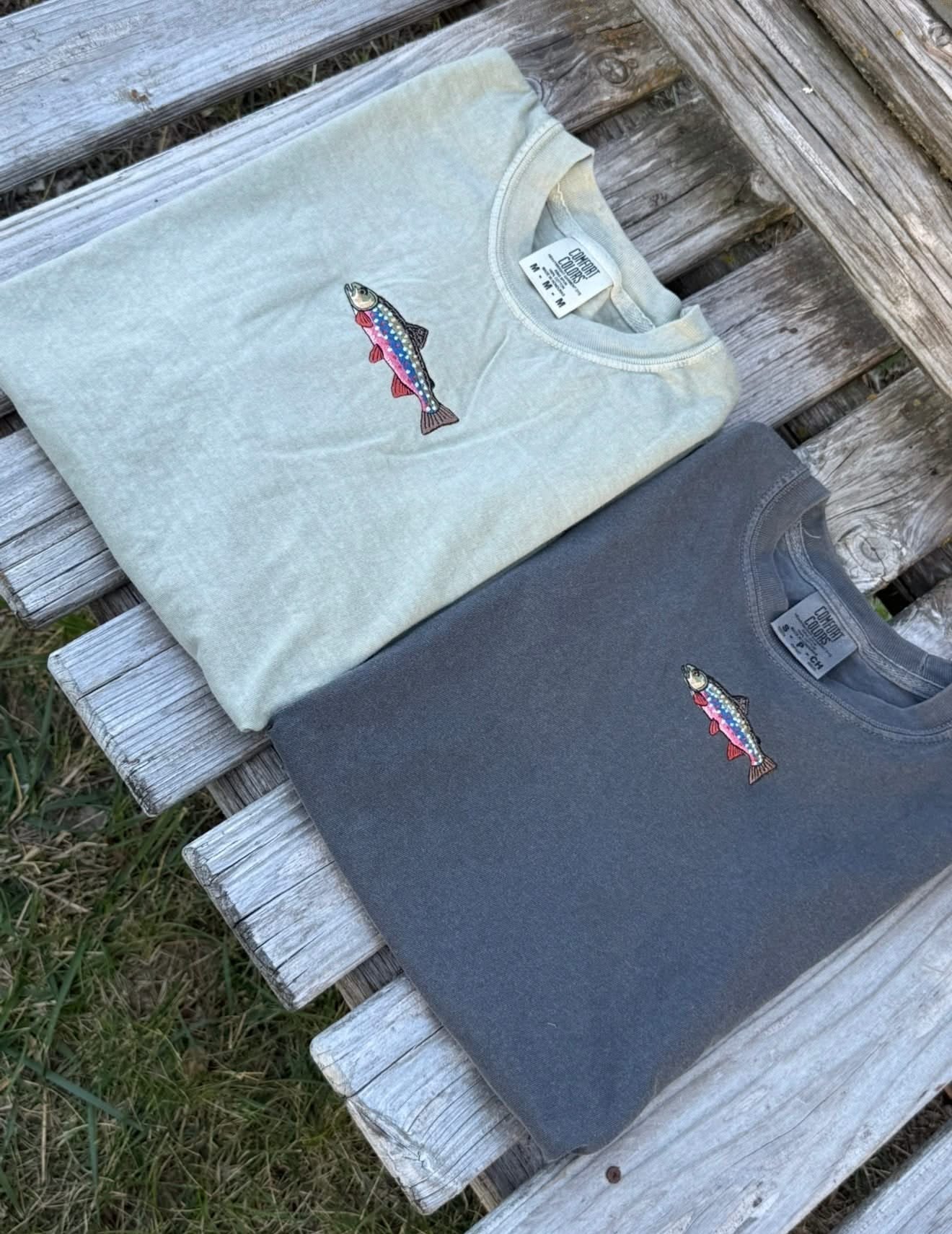 Brook Trout Embroidered | Adult Comfort Colors Tee | Fishing Shirt Little Mama Shirt Shop LLC