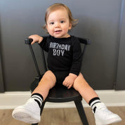 BIRTHDAY BOY - BLOCK FONT CHECKERS - Long Sleeve Child Shirt Little Mama Shirt Shop