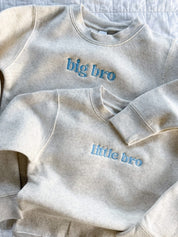 Big Bro / Little Bro – Embroidered Kids Sweater | Natural with Blue Thread Little Mama Shirt Shop