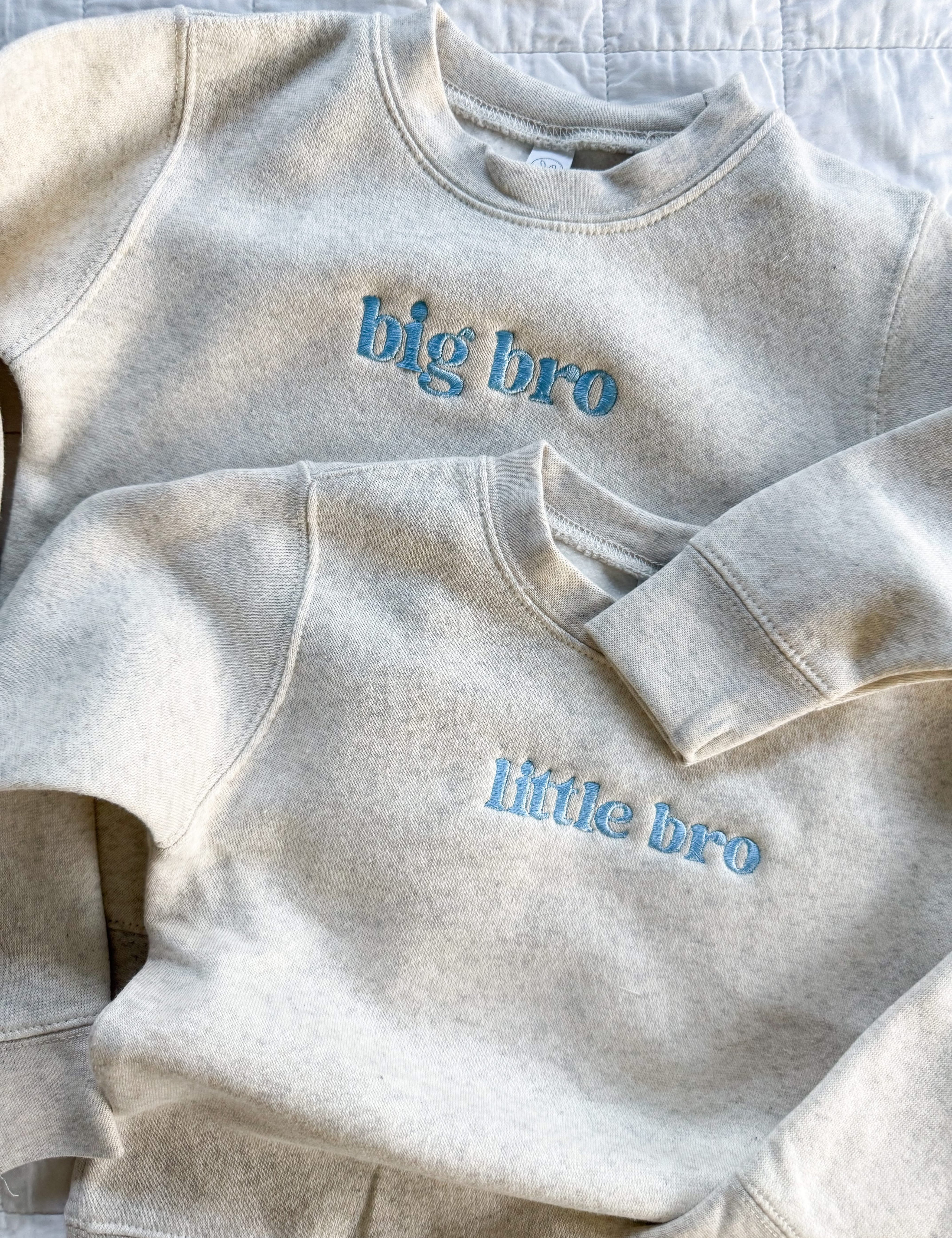  Little Bro – Embroidered Kids Sweater | Natural with Blue Thread Little Mama Shirt Shop