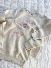 Big Sis / Little Sis – Embroidered Kids Sweater | Natural with Pink Thread Little Mama Shirt Shop