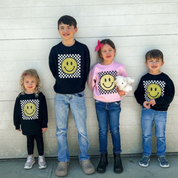 Big Yellow Checker Smiley - I am Strong Smart Kind Brave Bold (f & b) - Child Sweater Little Mama Shirt Shop