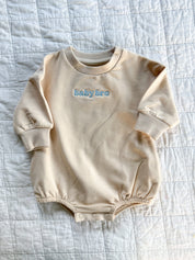 Baby Sis / Baby Bro – Embroidered Cream Bubble Romper | Pink or Blue Thread Little Mama Shirt Shop LLC