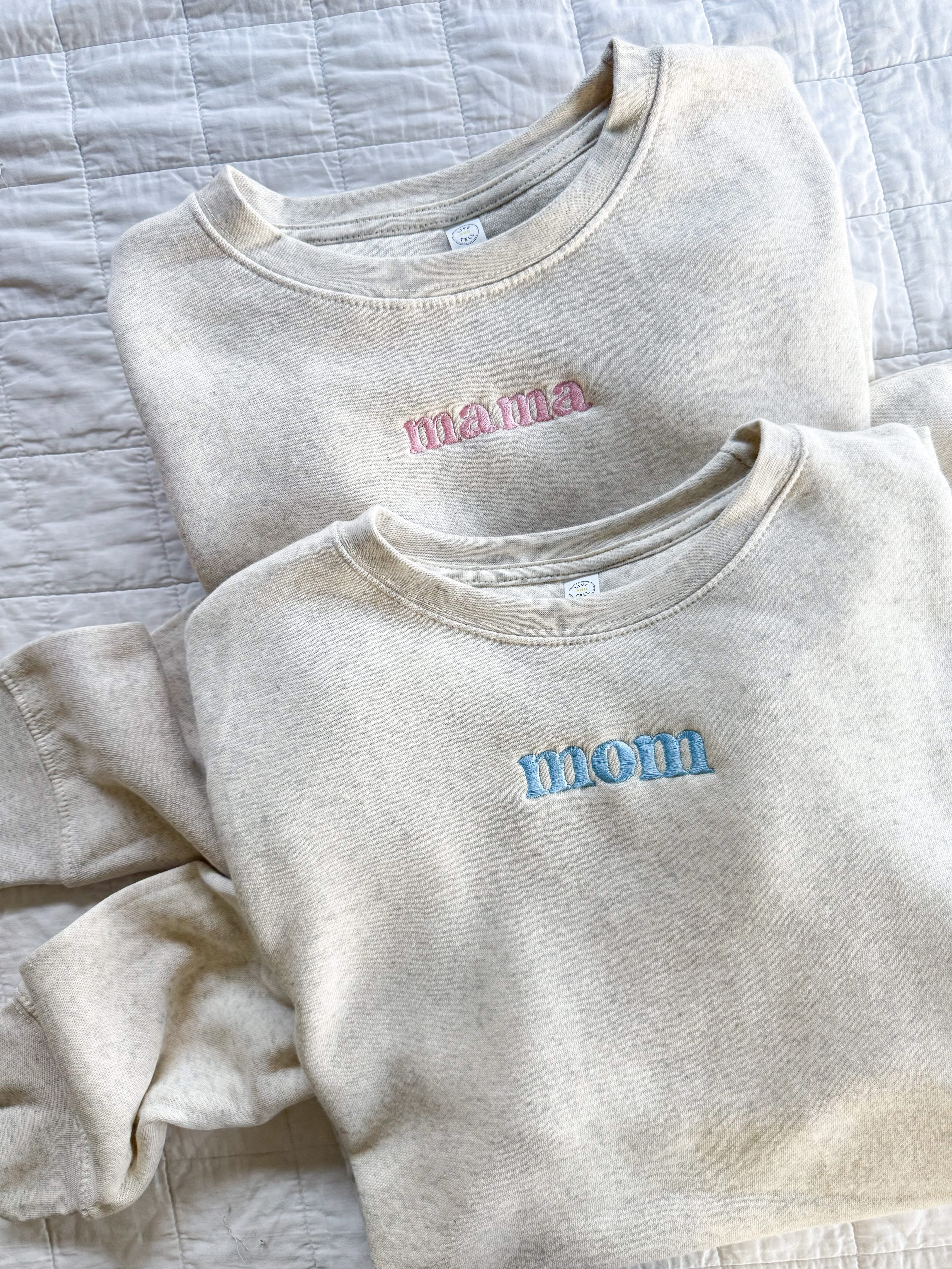 MOM / MAMA – Embroidered Elevated Fleece | Pink or Blue Thread Little Mama Shirt Shop LLC