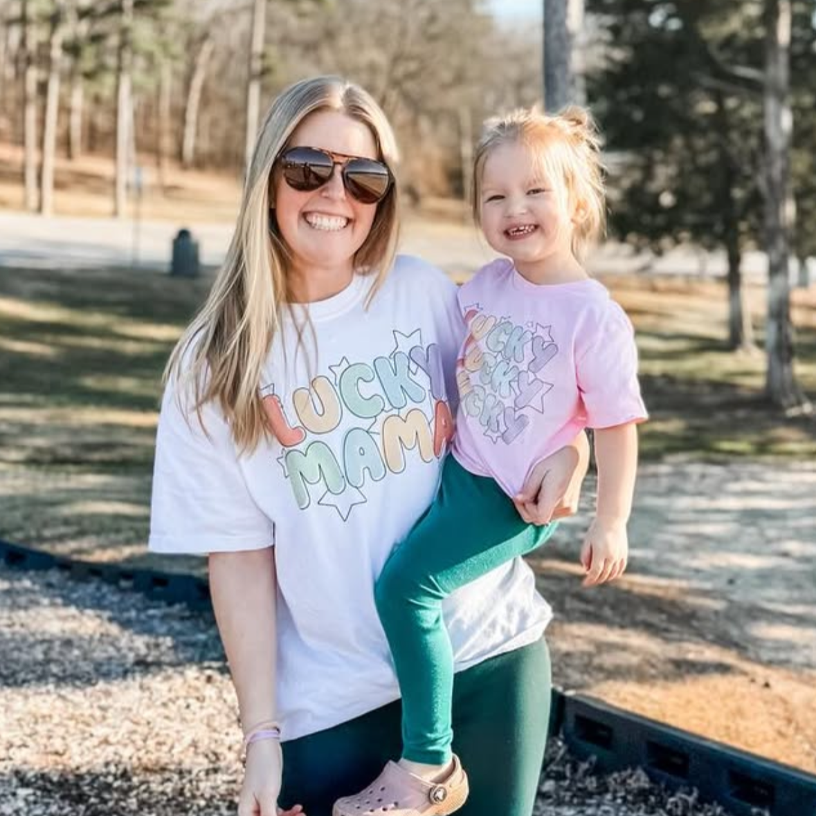 Bubble Letters & Stars Lucky Mama - Comfort Colors Tee Little Mama Shirt Shop