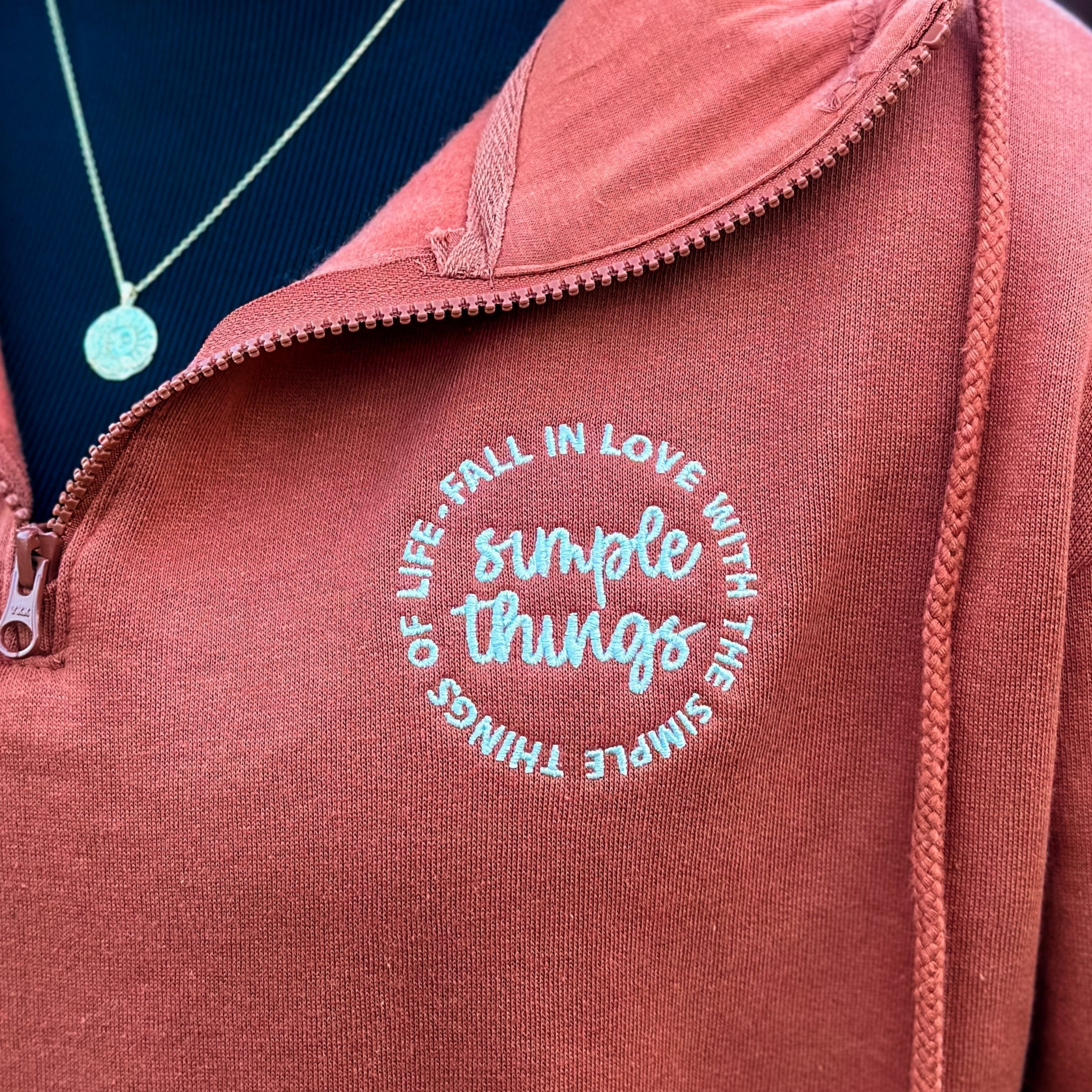 Copper Quarter Zip Fleece - Fall in Love with the Simple Things -  (Leaves on sleeve) Little Mama Shirt Shop LLC