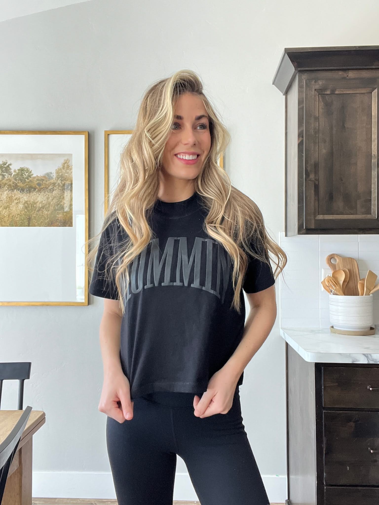 Mommin' Women's Boxy Tee | Black Puff Print Statement Tee – Little