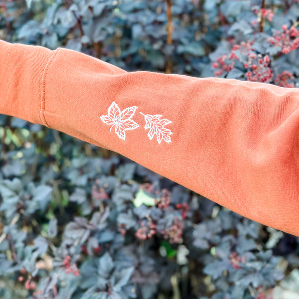 Copper Quarter Zip Fleece - Fall in Love with the Simple Things -  (Leaves on sleeve)