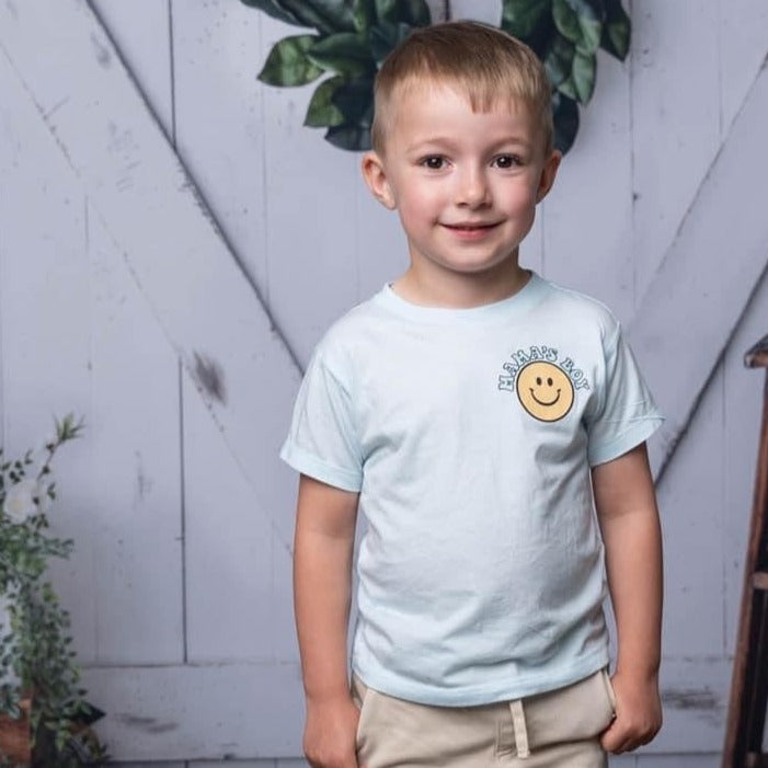 THE RETRO EDIT - Mama's Boy Pocket on Front w/ Little Gentleman on Back - Short Sleeve Child Shirt