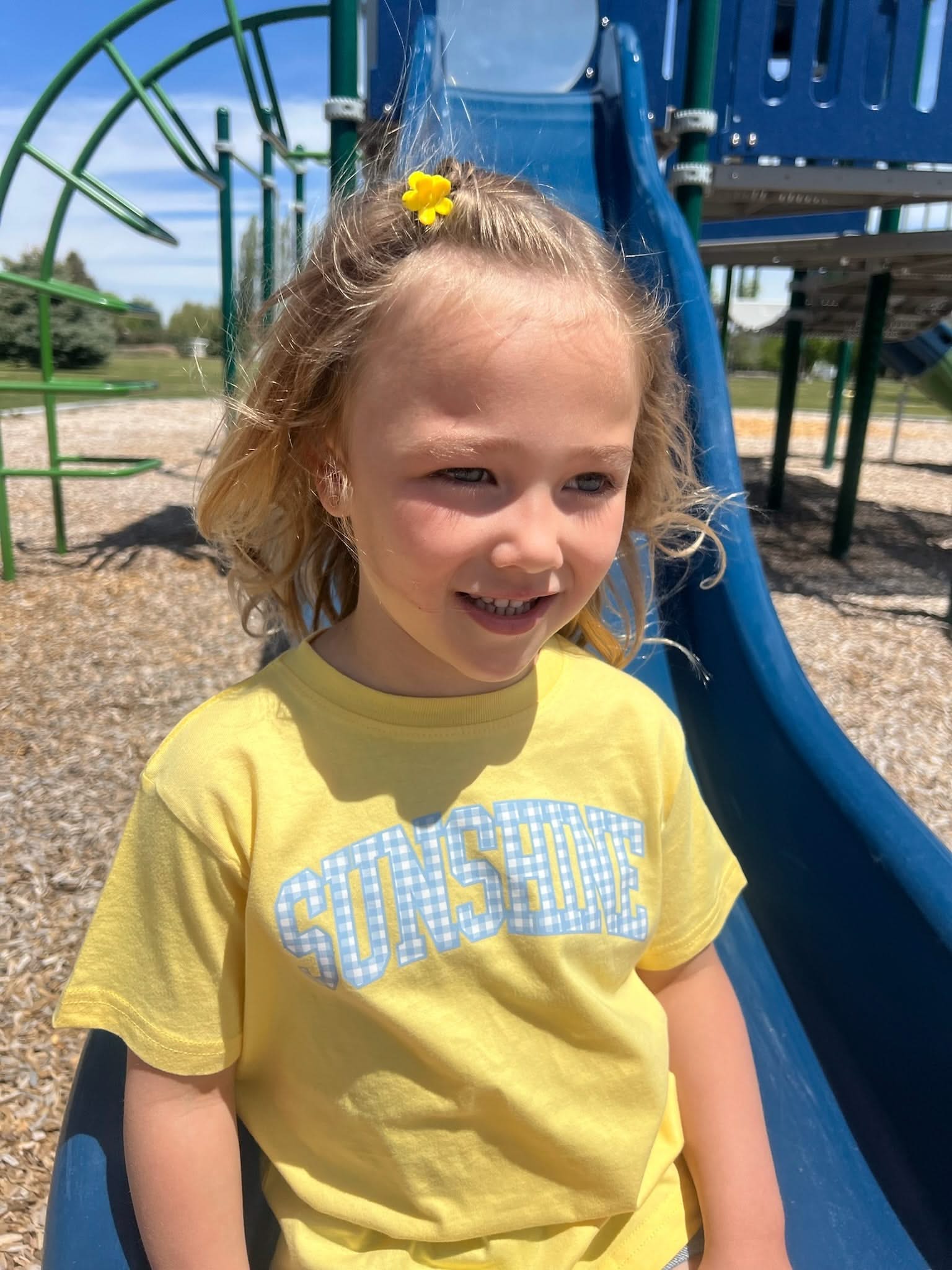 Girls Butter Yellow with Blue Gingham Phrase - Child Tee | Little Mama Shirt Shop Little Mama Shirt Shop LLC