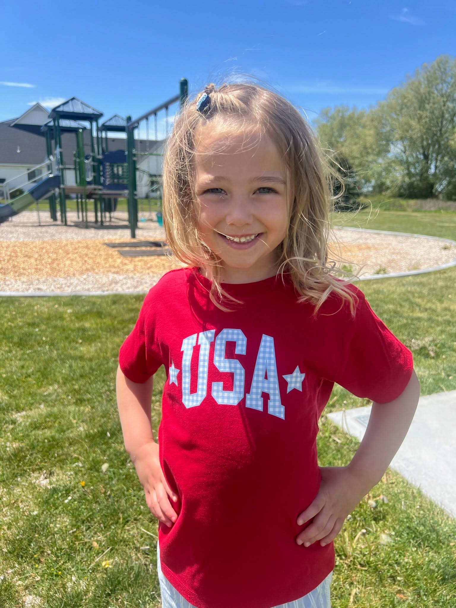 USA Gingham Tee - Child Red White & Blue Patriotic Shirt | Little Mama Shirt Shop Little Mama Shirt Shop