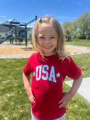 USA Gingham Tee - Child Red White & Blue Patriotic Shirt | Little Mama Shirt Shop Little Mama Shirt Shop