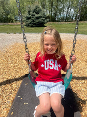 USA Gingham Tee - Child Red White & Blue Patriotic Shirt | Little Mama Shirt Shop Little Mama Shirt Shop