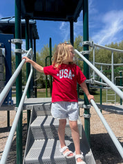 USA Gingham Tee - Child Red White & Blue Patriotic Shirt | Little Mama Shirt Shop Little Mama Shirt Shop