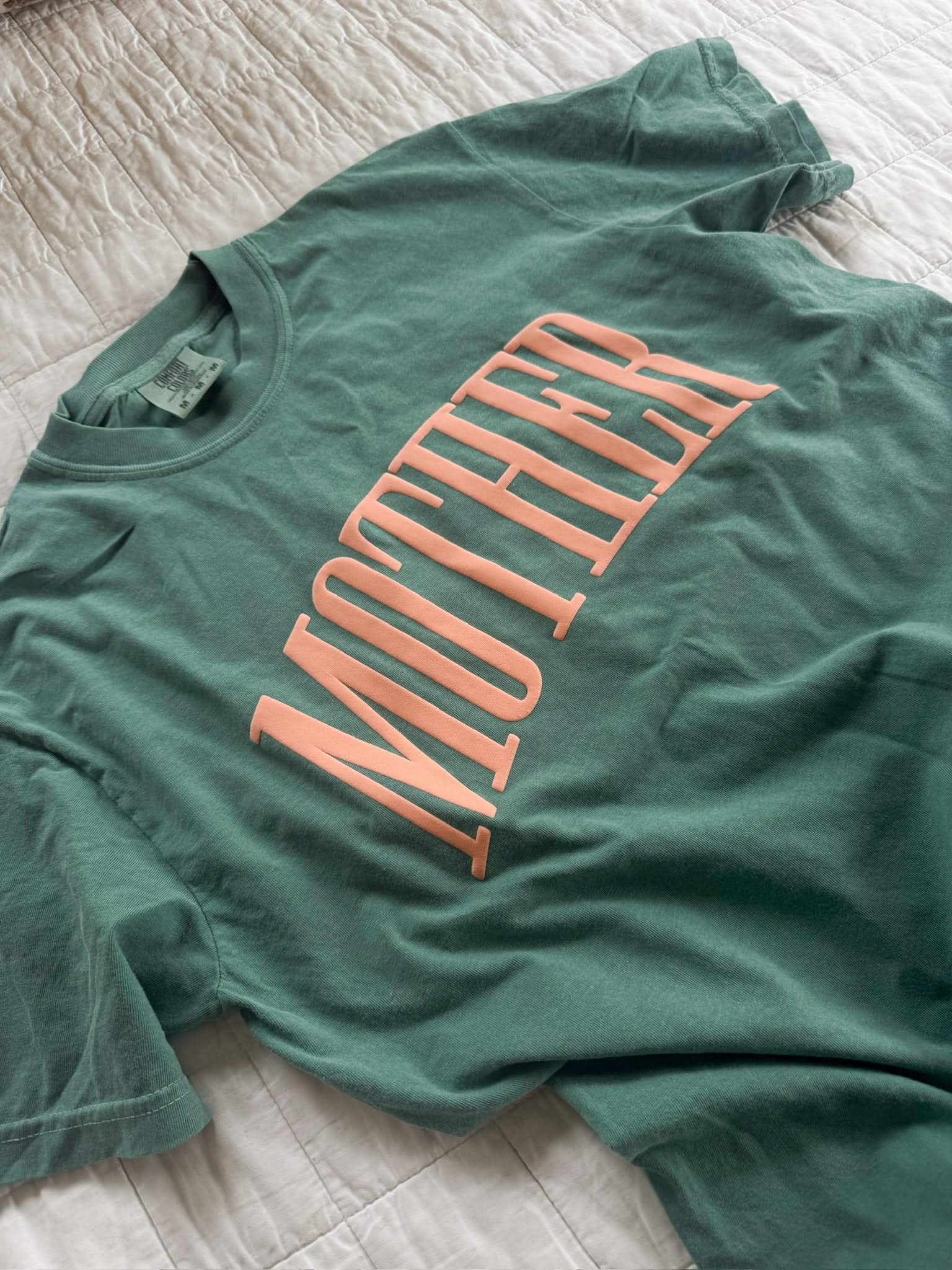 MOTHER - Coral Puff Print - Light Green Comfort Colors Tee