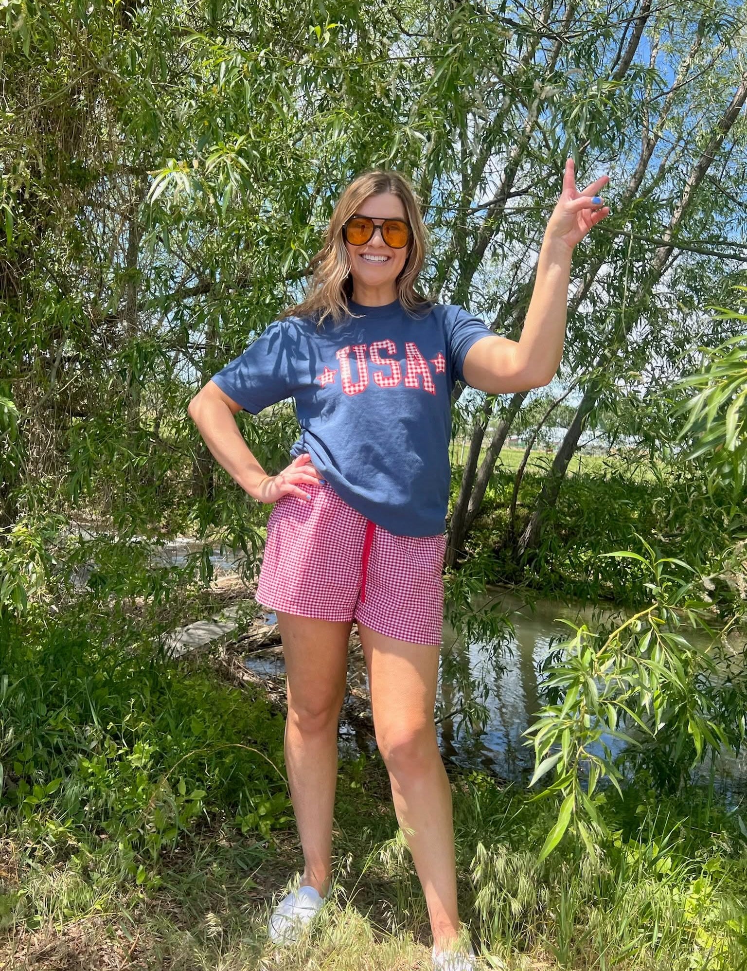USA Gingham Tee- Red, White, & Blue Patriotic Comfort Colors Shirt | Little Mama Shirt Shop Little Mama Shirt Shop LLC