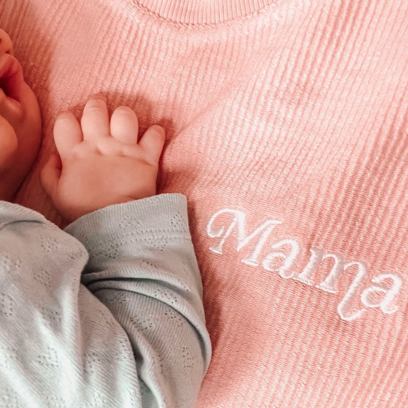 Embroidered Blush Corded Sweatshirt - Mama (Italic)