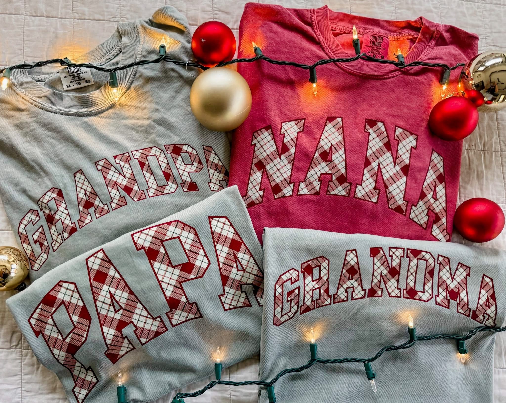 Christmas Gingham | Choose Your Name Grandparent Tee | Comfort Colors Little Mama Shirt Shop LLC