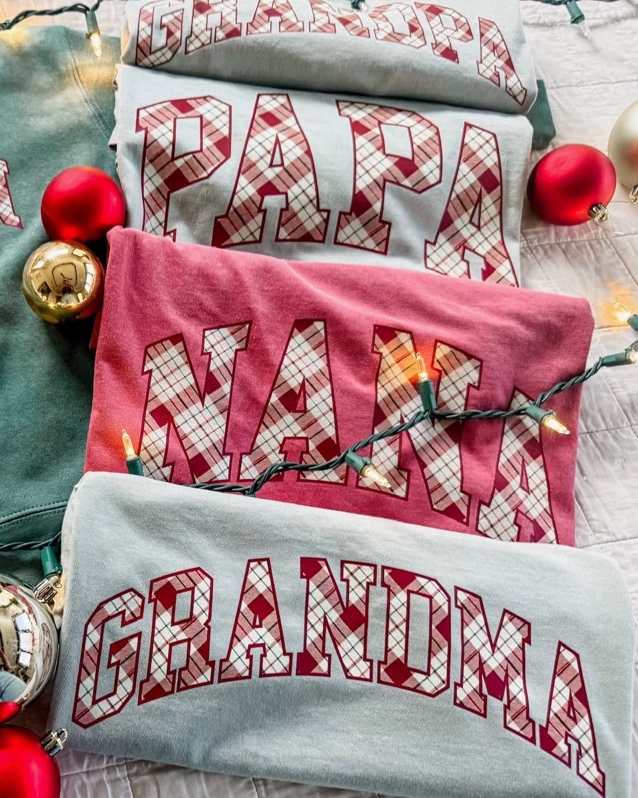 Christmas Gingham | Choose Your Name Grandparent Tee | Comfort Colors Little Mama Shirt Shop LLC