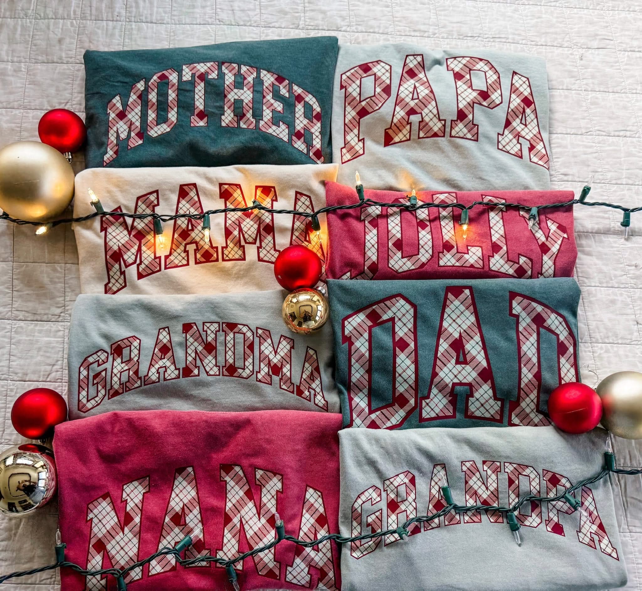 Christmas Gingham | Choose Your Name Adult Tee | Comfort Colors Little Mama Shirt Shop LLC