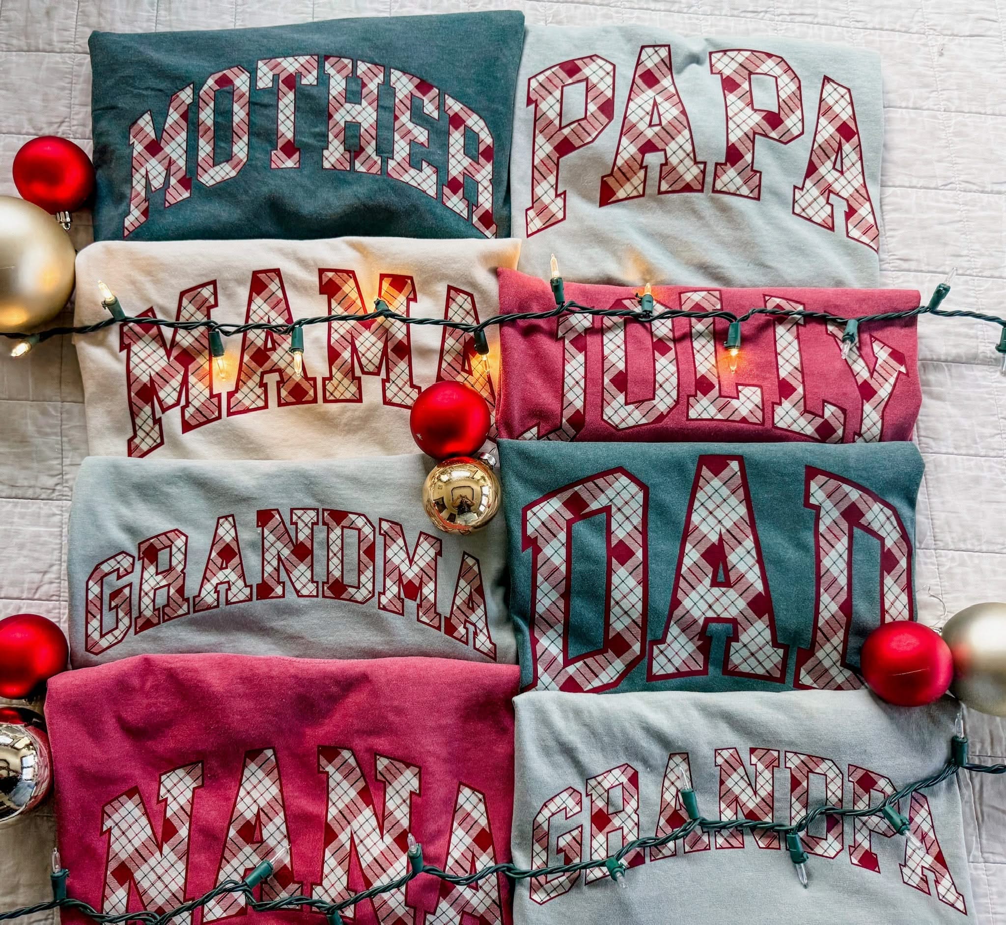 Christmas Gingham | Choose Your Name Grandparent Tee | Comfort Colors Little Mama Shirt Shop LLC