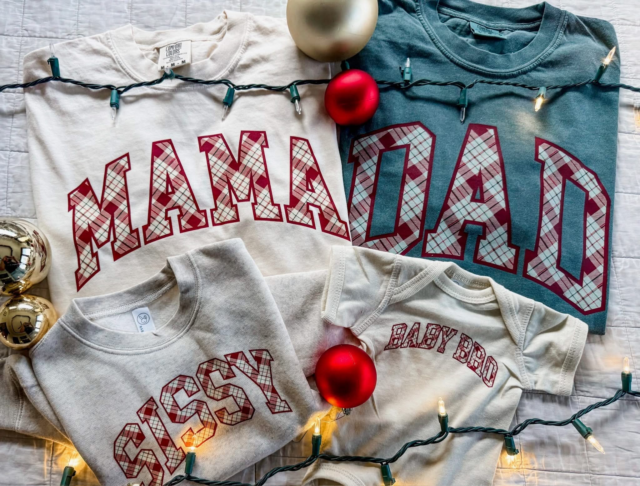 Christmas Gingham | Choose Your Name Adult Tee | Comfort Colors Little Mama Shirt Shop LLC